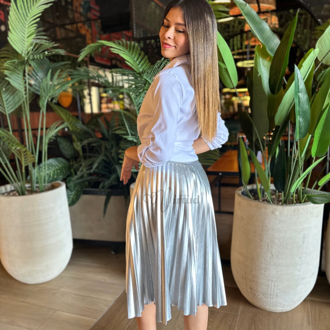 Falda plisada Midi tipo Cuero