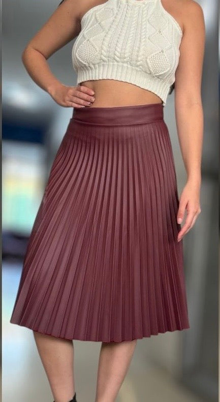 Falda plisada Midi tipo Cuero