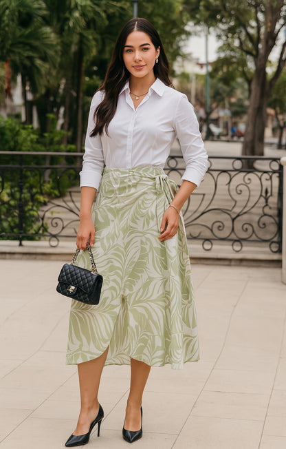 Falda envolvente midi estampada