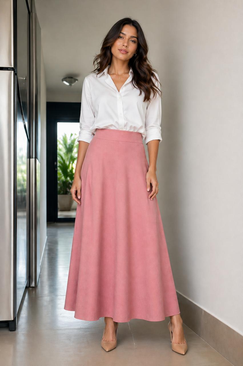 Falda rotonda gamuzada para mujer - vista 6