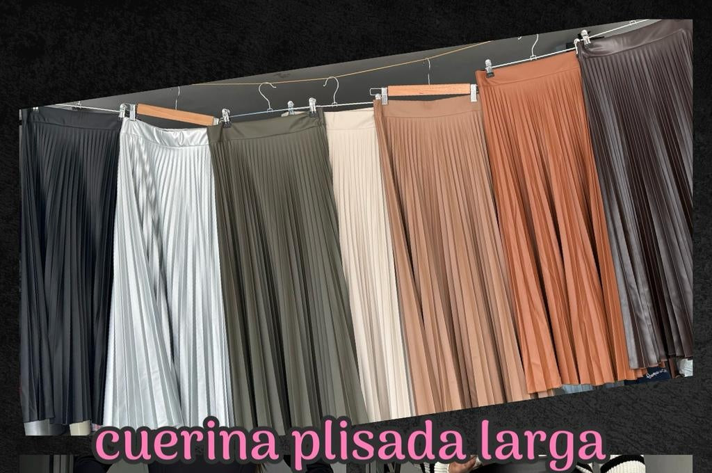 Falda plisada cuerotex larga