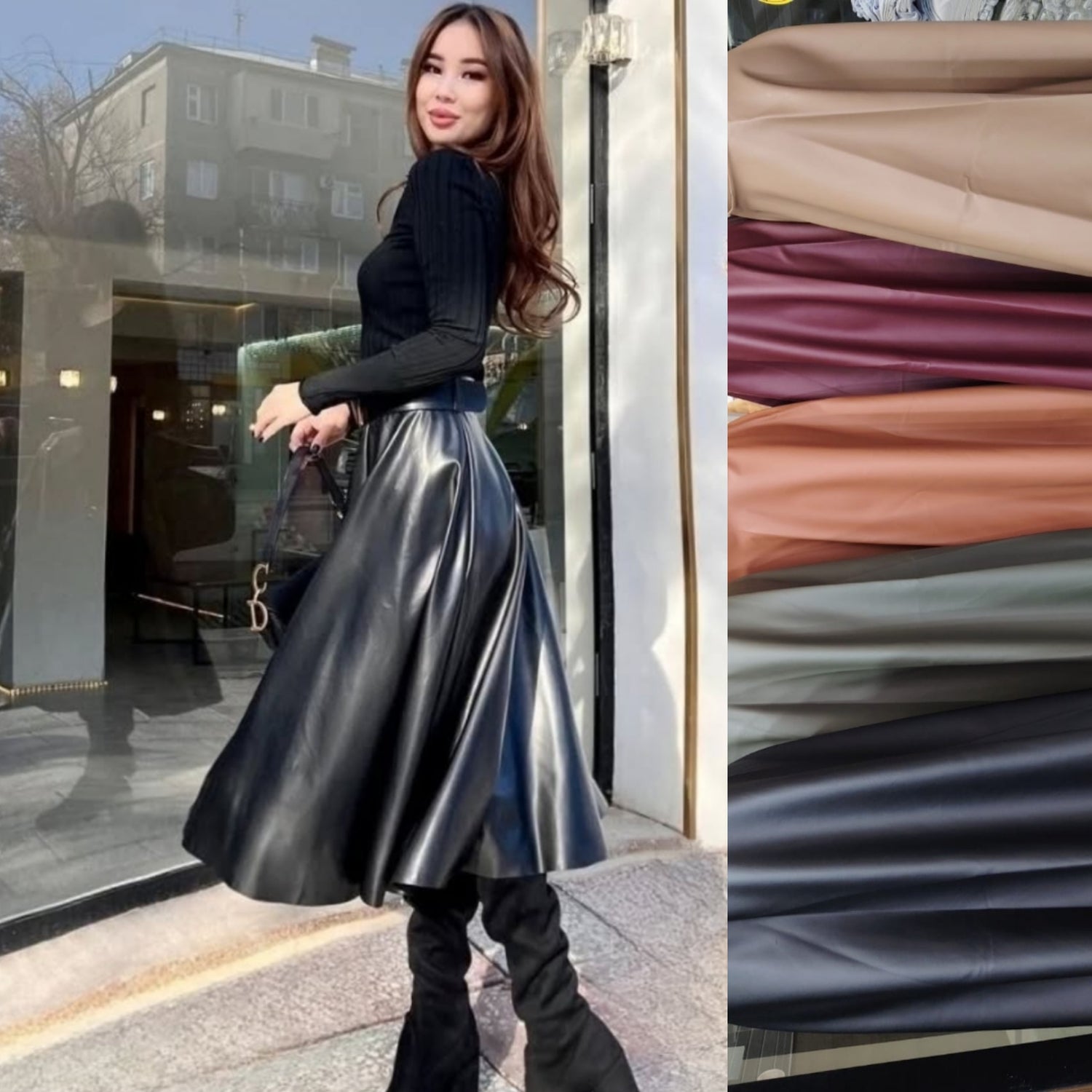 Falda rotonda midi cuerotex para mujer - vista 4