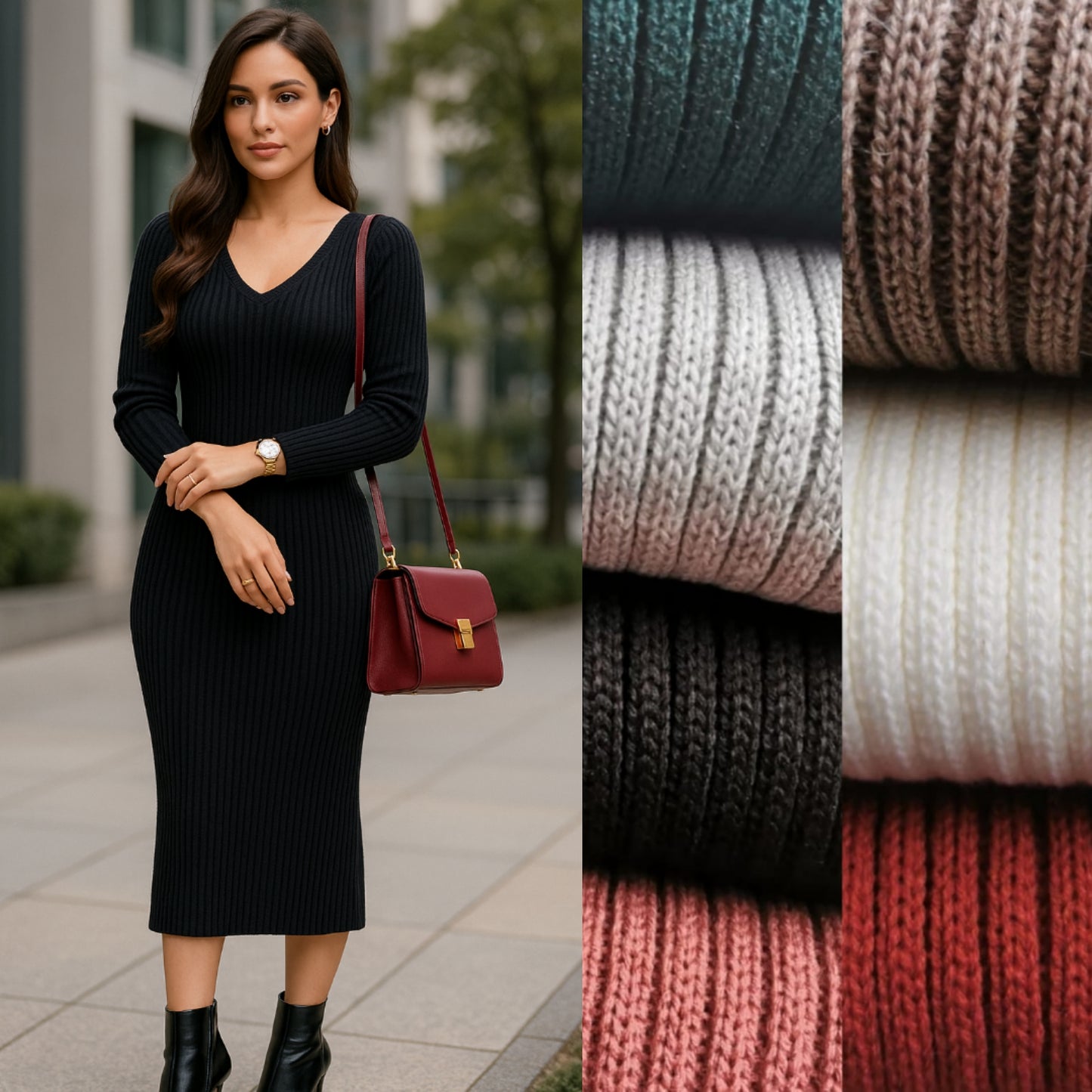 Vestido tejido cuello V