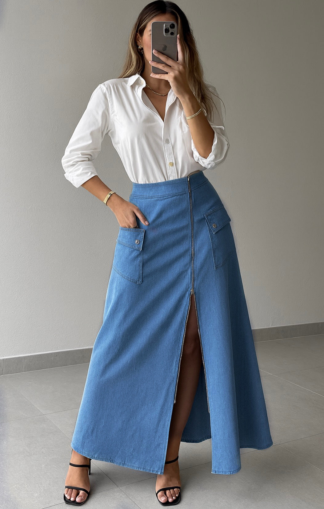 Falda cremallera chambray para mujer - vista 2