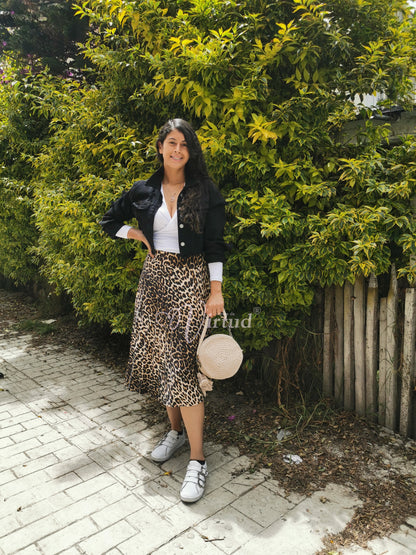 Falda plisada midi animal print