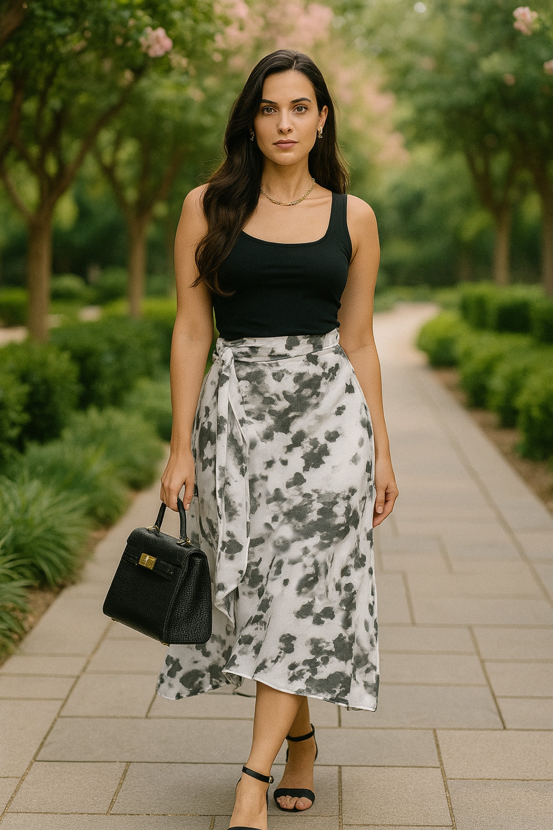 Falda envolvente midi estampada