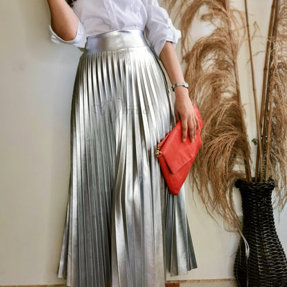 Falda plisada cuerotex larga