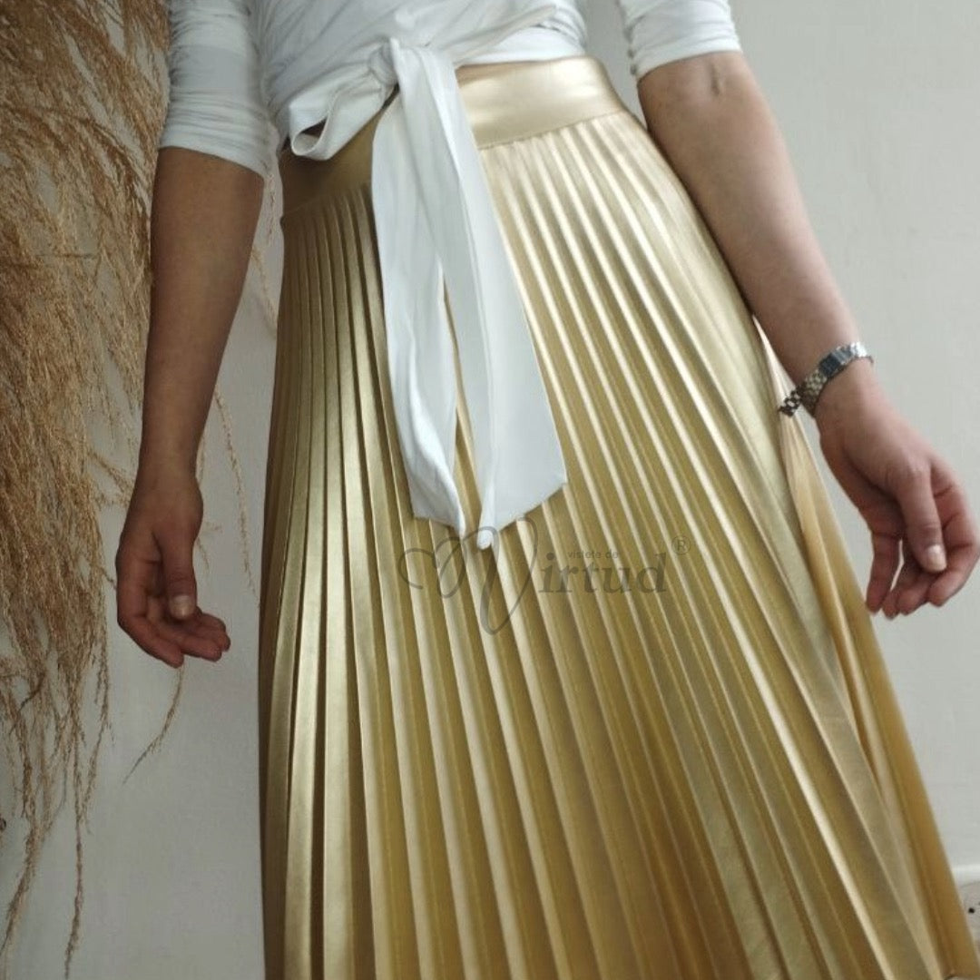 Falda plisada Midi tipo Cuero