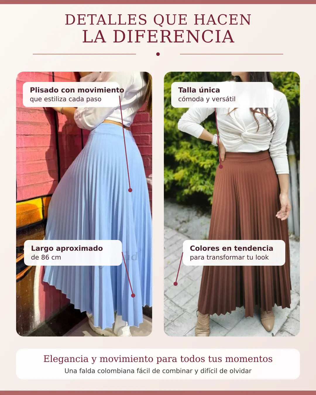 Detalles y características de la Falda Plisada Extra Larga
