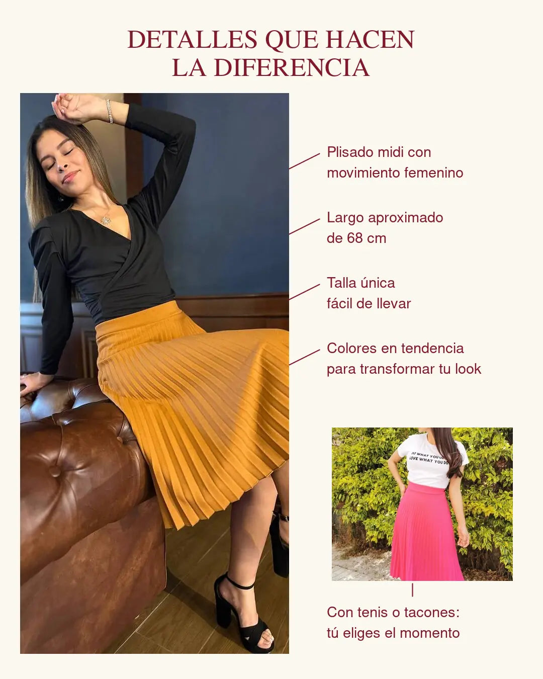 Detalles de la Falda Plisada Midi