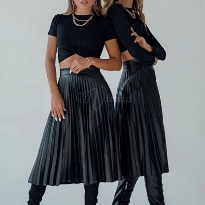 Falda plisada Midi tipo Cuero
