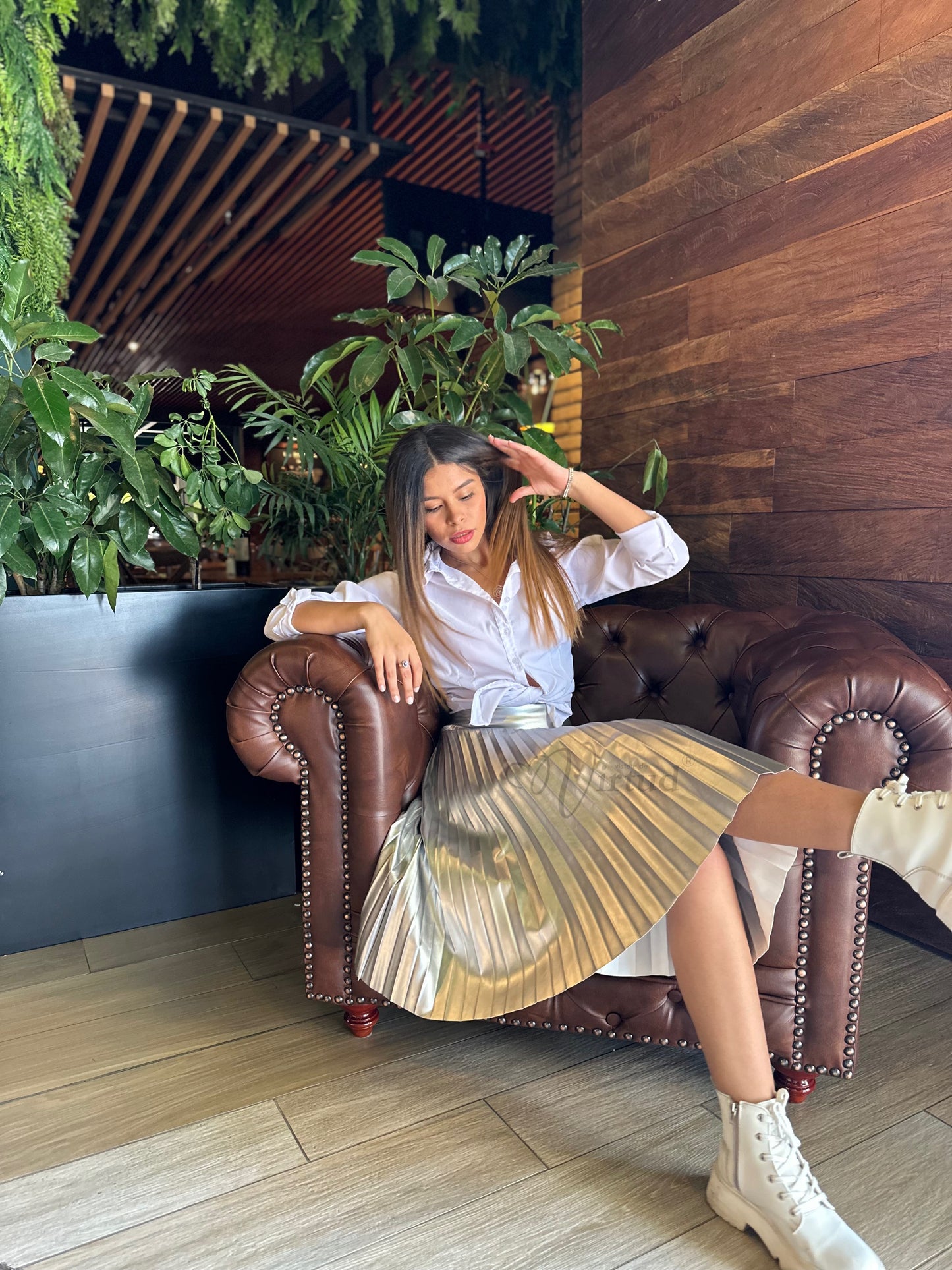 Falda plisada Midi tipo Cuero