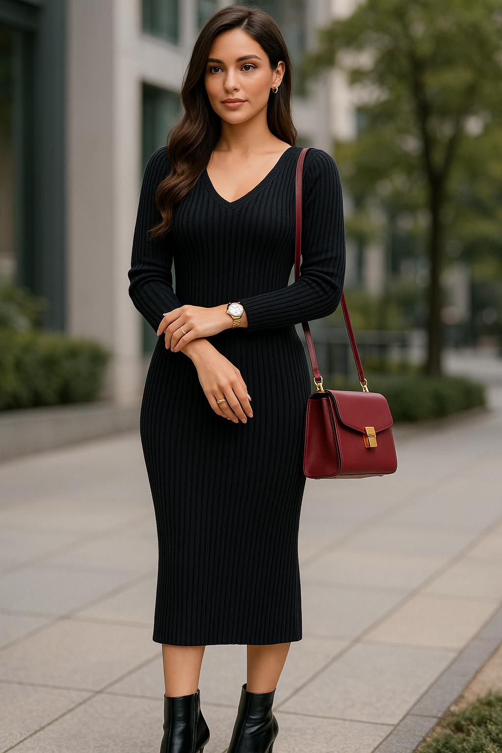 Vestido tejido cuello V